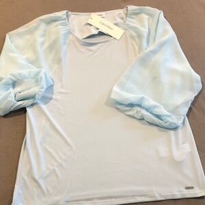 Calvin Klein Women’s Medium Spring Summer Light Blue 3/4 Sleeve Blouse NWT